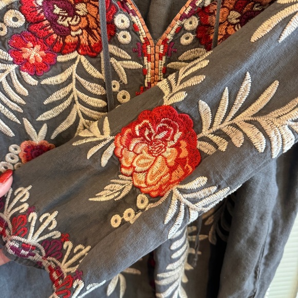 Johnny Was JWLA Linen Tiwa Peasant Blouse Size Large EUC - Picture 5 of 7